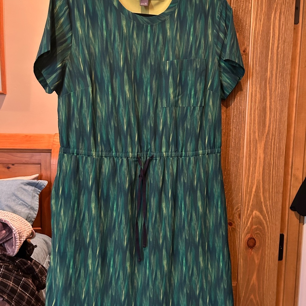 Eddie Bauer Teal and Olive Abstract Print Dress